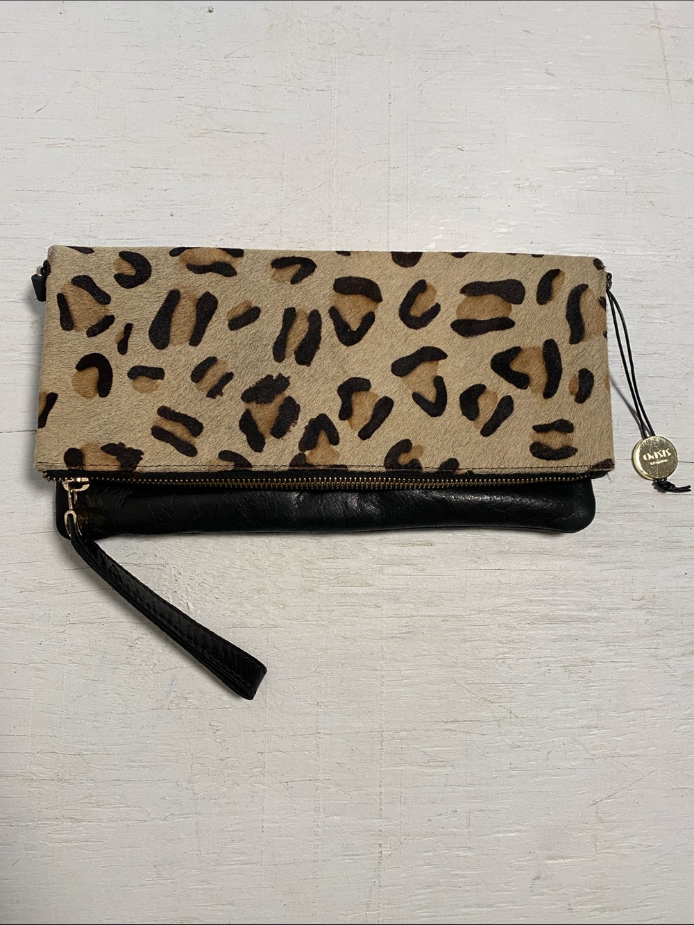 Leopard Print Zip Wristlet Clutch - Black Trim